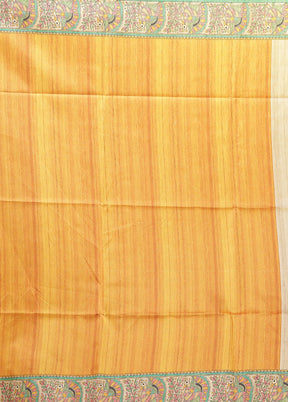 Cream Tussar Silk Saree With Blouse Piece