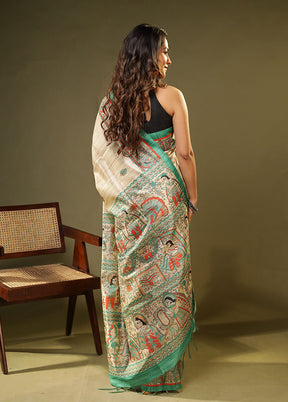Cream Tussar Silk Saree With Blouse Piece