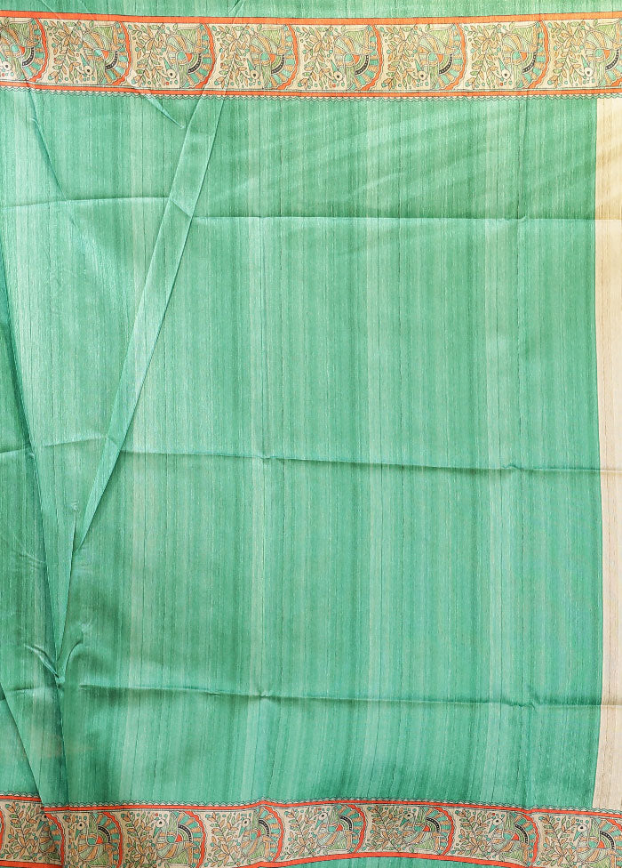 Cream Tussar Silk Saree With Blouse Piece