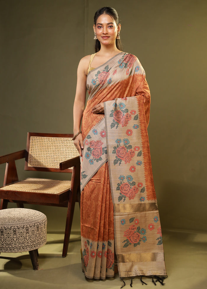Yellow Tussar Silk Saree With Blouse Piece