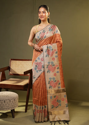 Yellow Tussar Silk Saree With Blouse Piece