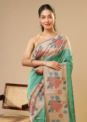 Green Tussar Silk Saree With Blouse Piece