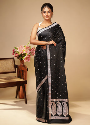 Black Katan Silk Saree With Blouse Piece