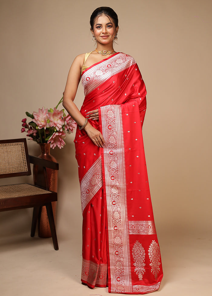 Red Katan Silk Saree With Blouse Piece