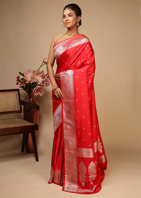 Red Katan Silk Saree With Blouse Piece