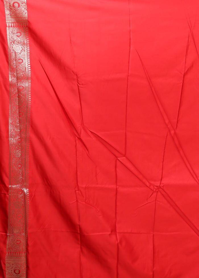 Red Katan Silk Saree With Blouse Piece