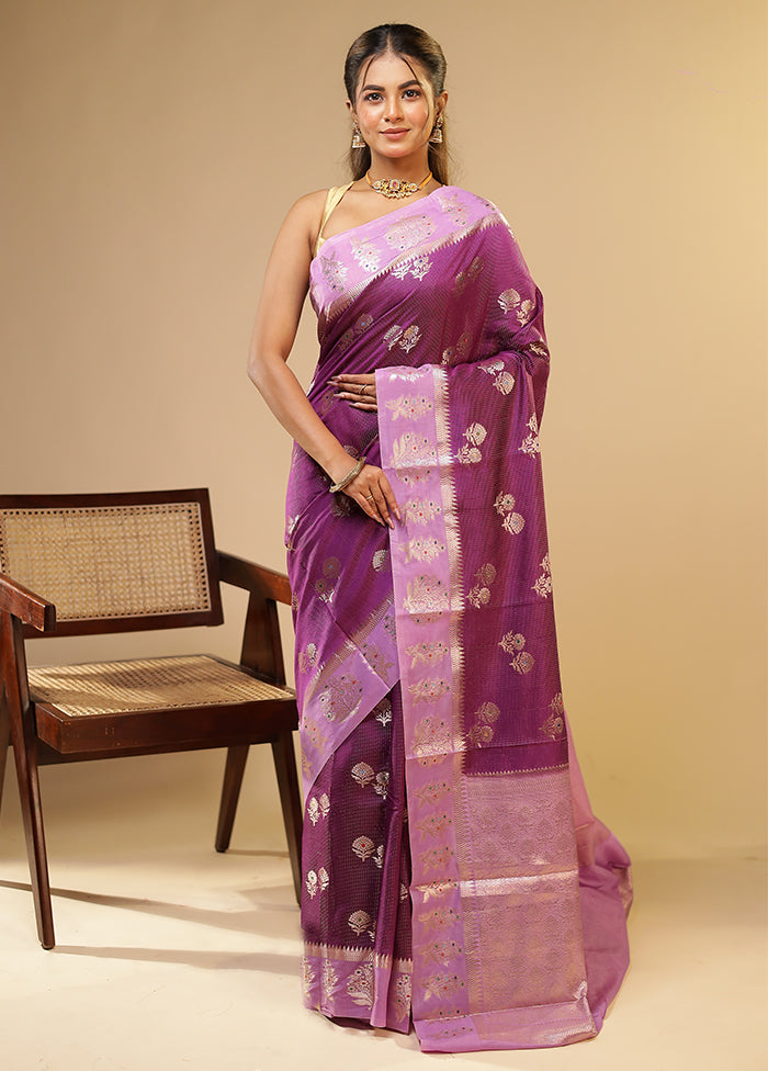 Purple Dupion Silk Saree With Blouse Piece