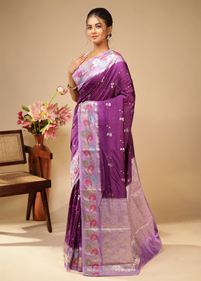 Purple Dupion Silk Saree With Blouse Piece