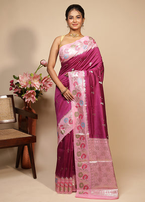 Purple Dupion Silk Saree With Blouse Piece