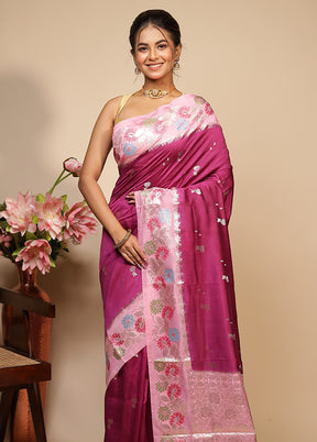 Purple Dupion Silk Saree With Blouse Piece