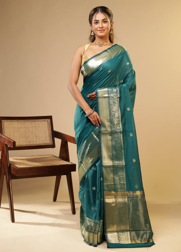 Green Cotton Saree With Blouse Piece