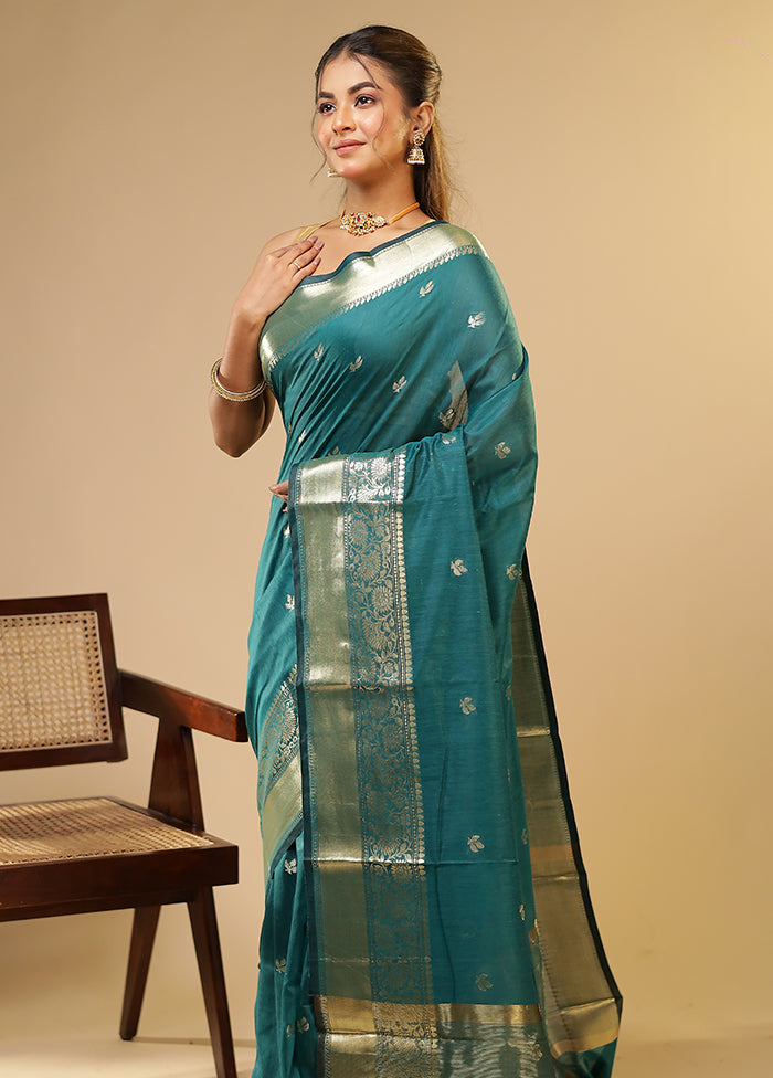 Green Cotton Saree With Blouse Piece