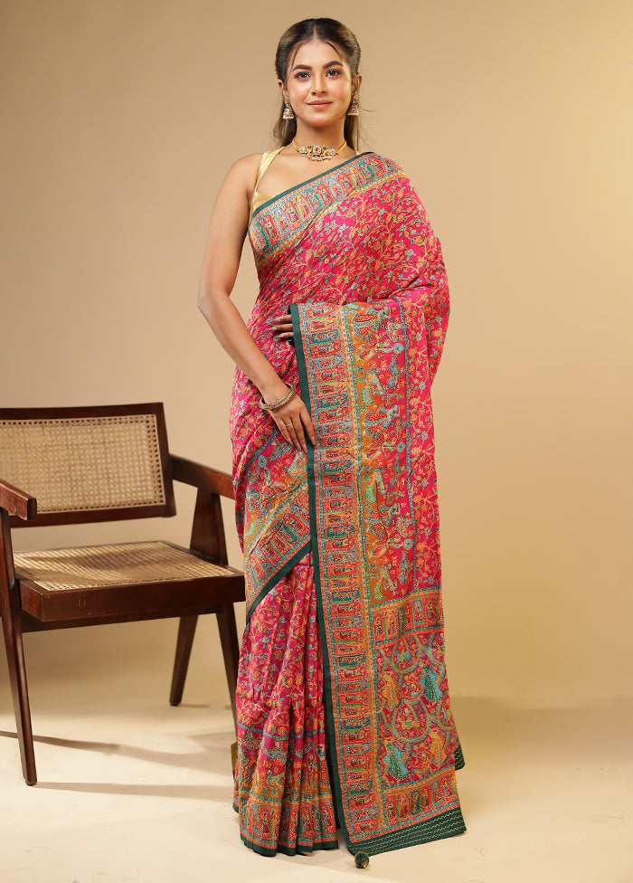 Pink Dupion Silk Saree With Blouse Piece