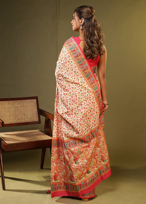 Cream Dupion Silk Saree With Blouse Piece