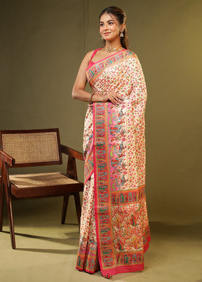 Cream Dupion Silk Saree With Blouse Piece
