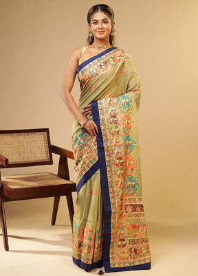 Green Dupion Silk Saree With Blouse Piece