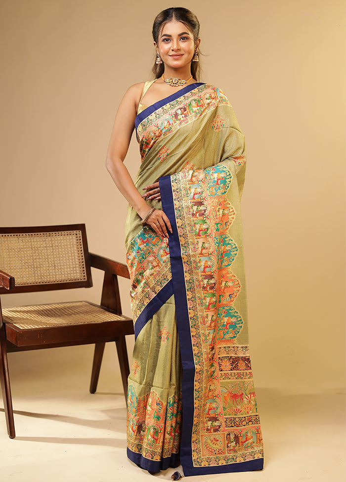 Green Dupion Silk Saree With Blouse Piece
