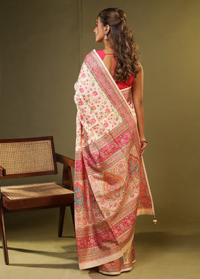 Cream Dupion Silk Saree With Blouse Piece