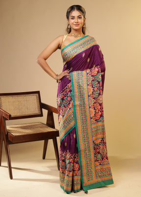 Purple Dupion Silk Saree With Blouse Piece
