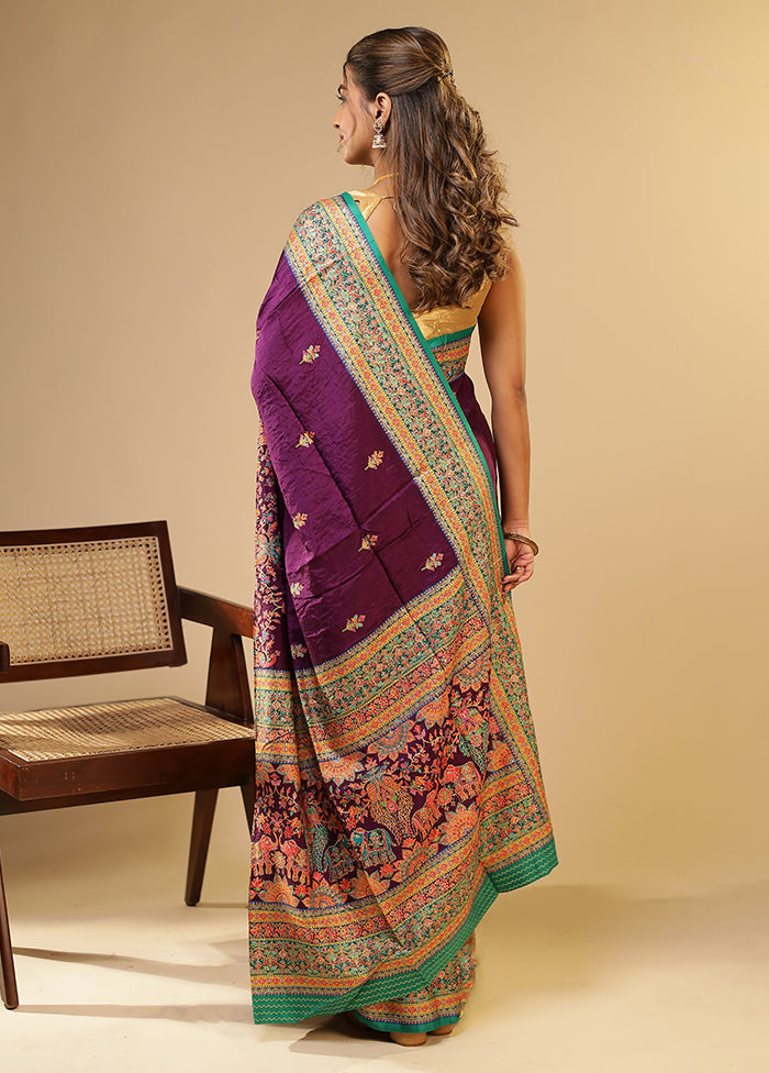Purple Dupion Silk Saree With Blouse Piece