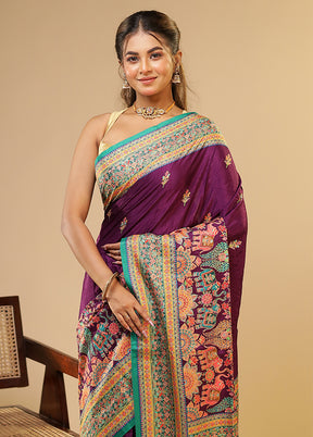 Purple Dupion Silk Saree With Blouse Piece