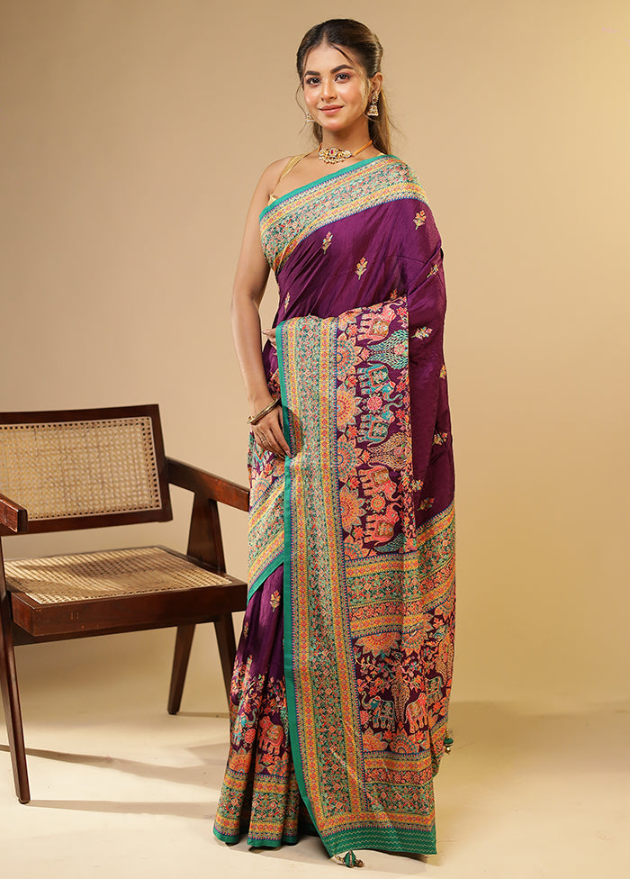 Purple Dupion Silk Saree With Blouse Piece