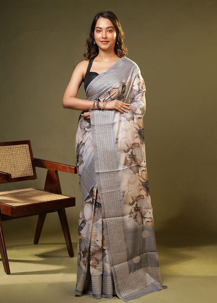 Cream Tussar Silk Saree With Blouse Piece