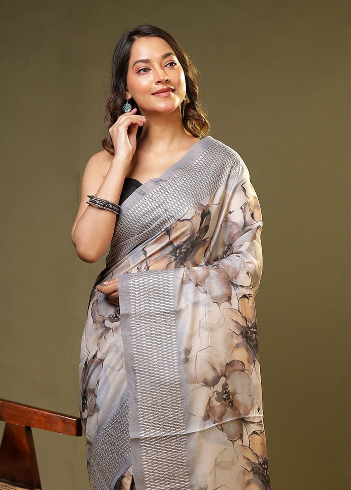 Cream Tussar Silk Saree With Blouse Piece