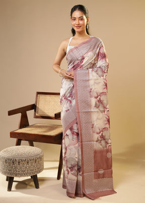 Cream Tussar Silk Saree With Blouse Piece
