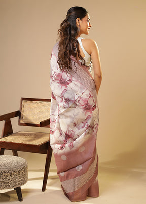 Cream Tussar Silk Saree With Blouse Piece