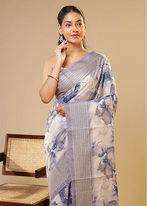 Cream Tussar Silk Saree With Blouse Piece