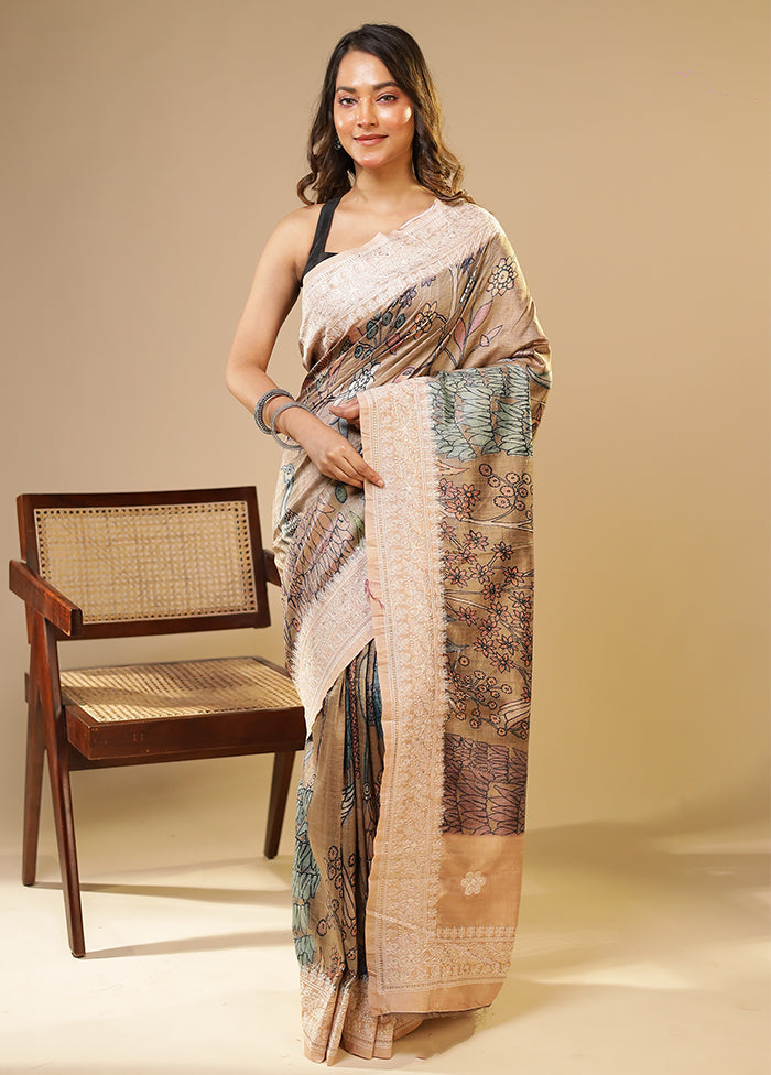 Brown Tussar Silk Saree With Blouse Piece