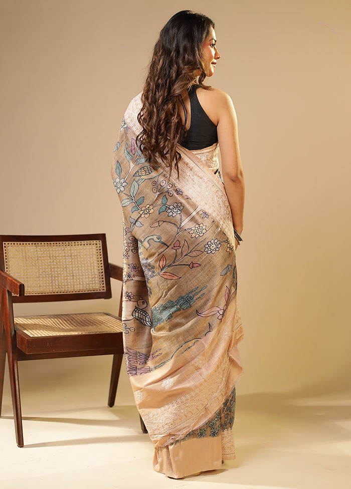 Brown Tussar Silk Saree With Blouse Piece