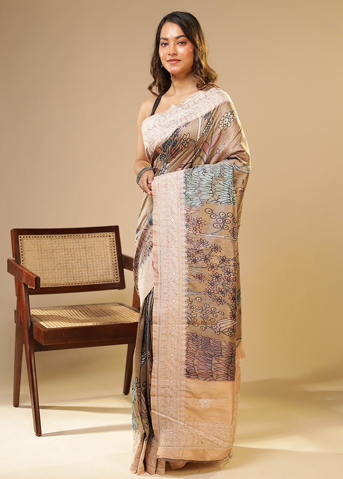 Brown Tussar Silk Saree With Blouse Piece
