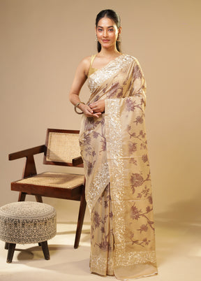 Cream Tussar Silk Saree With Blouse Piece