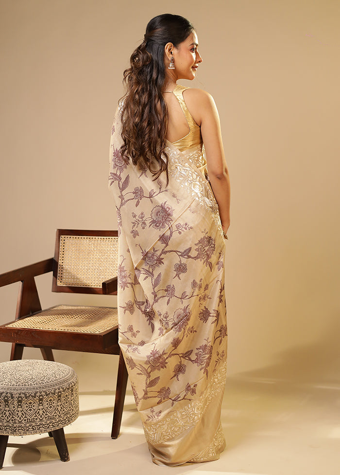 Cream Tussar Silk Saree With Blouse Piece