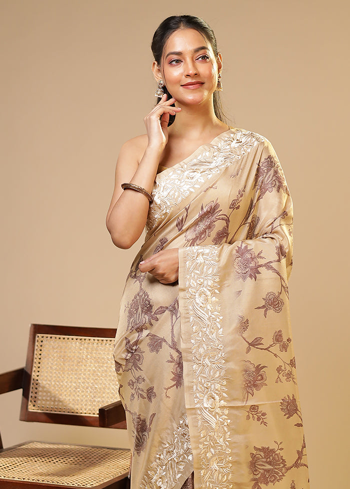 Cream Tussar Silk Saree With Blouse Piece