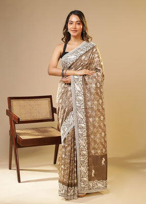 Cream Tussar Silk Saree With Blouse Piece