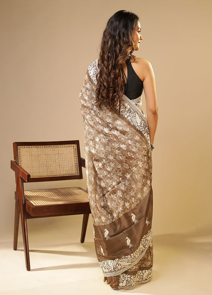 Cream Tussar Silk Saree With Blouse Piece