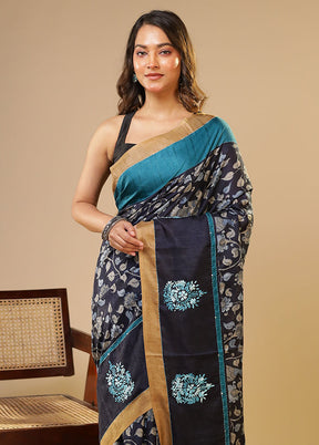 Blue Tussar Silk Saree With Blouse Piece