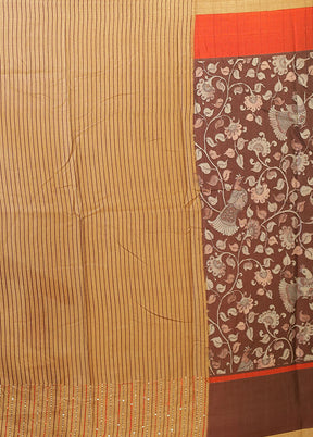 Maroon Tussar Silk Saree With Blouse Piece