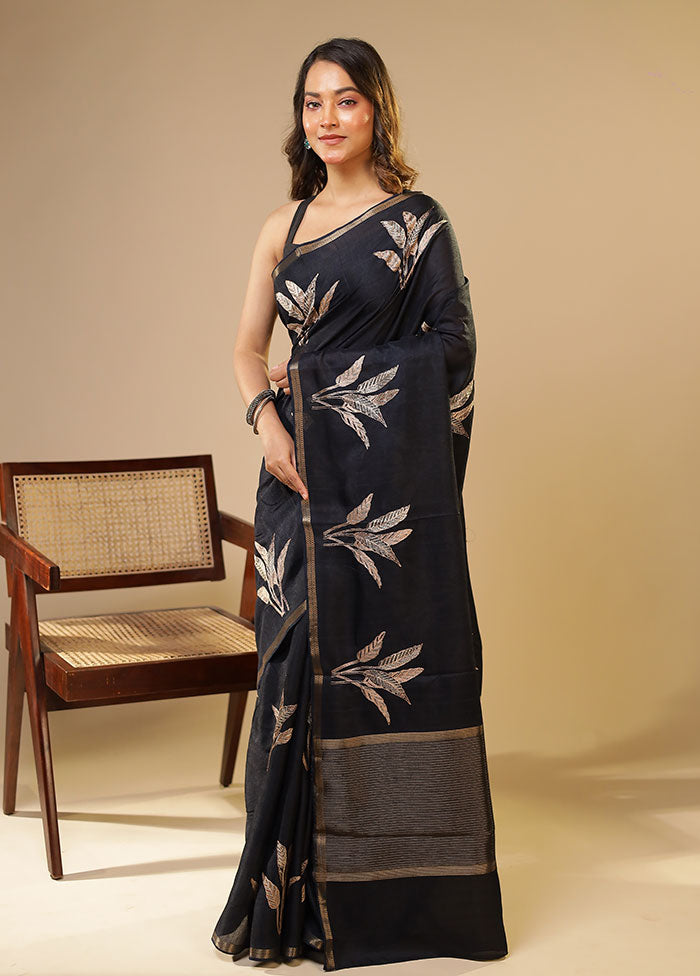 Blue Tussar Silk Saree With Blouse Piece