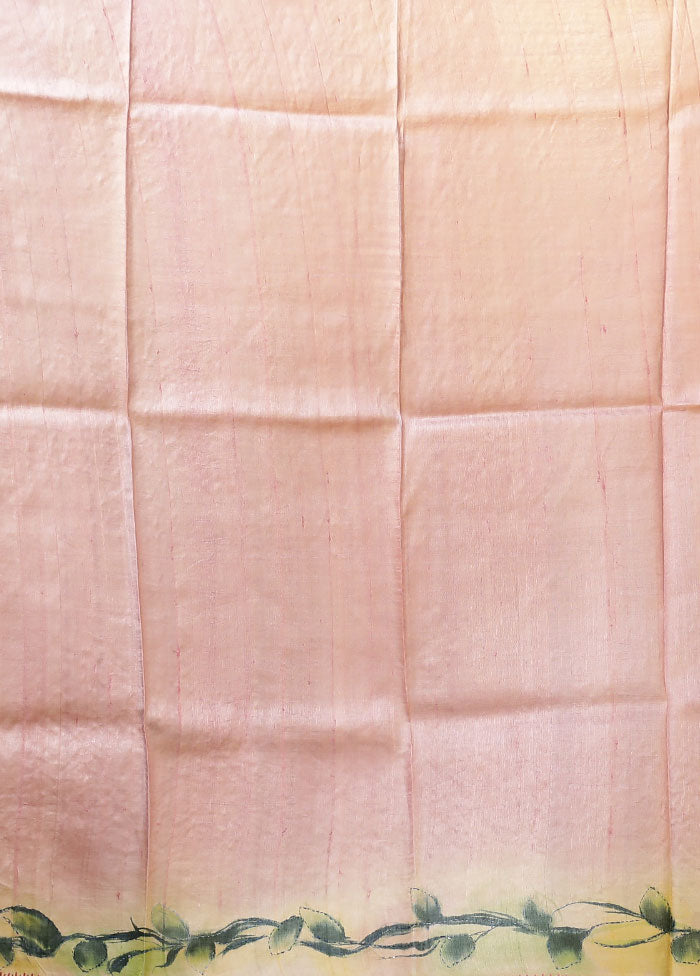 Cream Handloom Tussar Pure Silk Saree With Blouse Piece