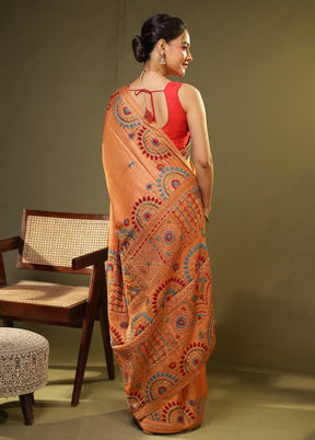Yellow Handloom Tussar Pure Silk Saree With Blouse Piece