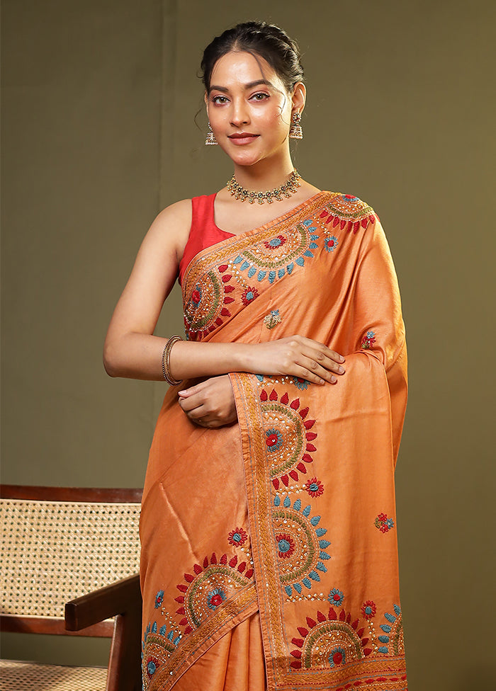Yellow Handloom Tussar Pure Silk Saree With Blouse Piece