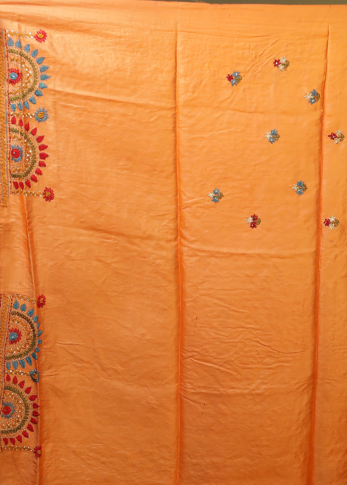 Yellow Handloom Tussar Pure Silk Saree With Blouse Piece