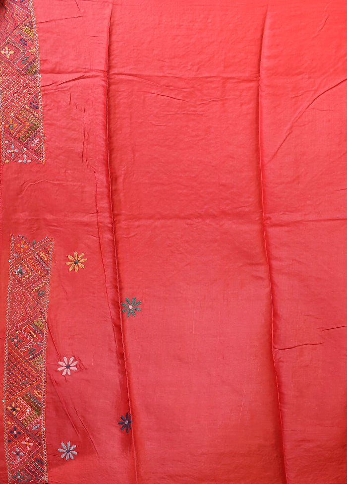 Pink Handloom Tussar Pure Silk Saree With Blouse Piece