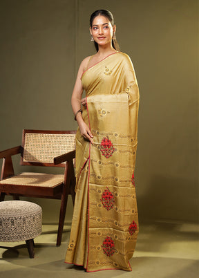 Green Handloom Tussar Pure Silk Saree With Blouse Piece