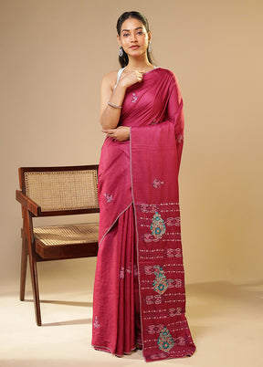 Purple Handloom Tussar Pure Silk Saree With Blouse Piece
