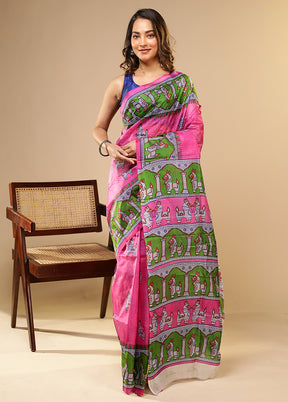 Pink Printed Pure Silk Saree Without Blouse Piece